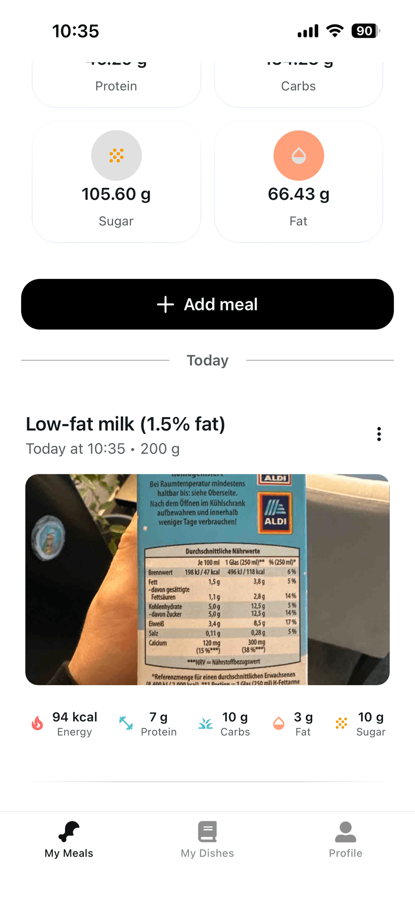Adjusted nutrition shown in meals